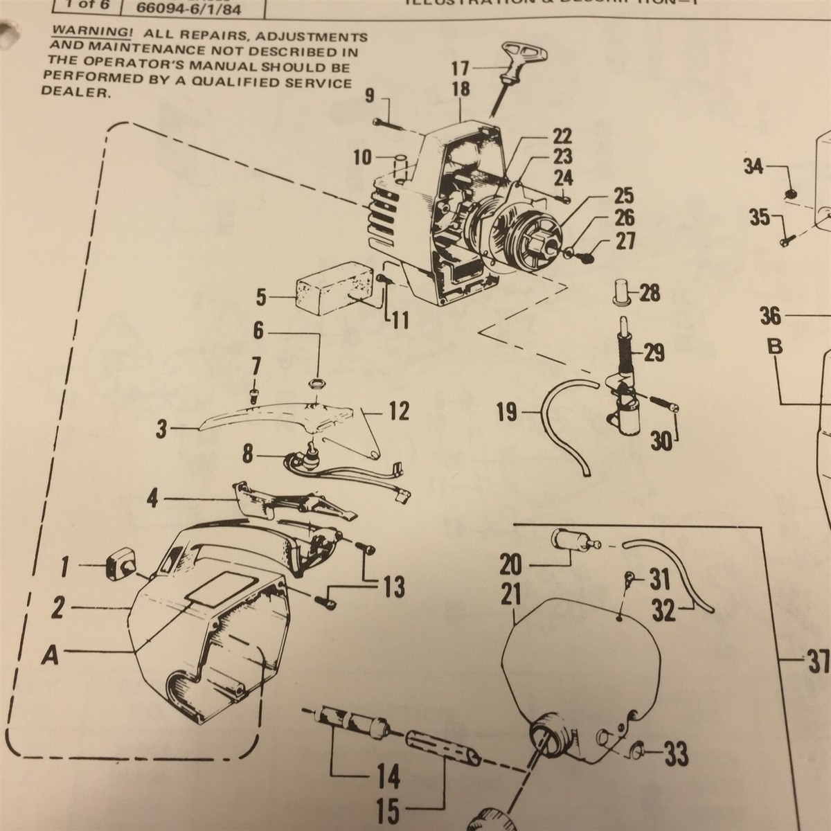 1984 Weed Eater Model XR-95 Trimmer Brushcutter Parts List