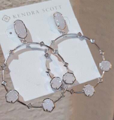 NWT KENDRA SCOTT IRIDESCENT DRUSY SILVER STUD HOOP