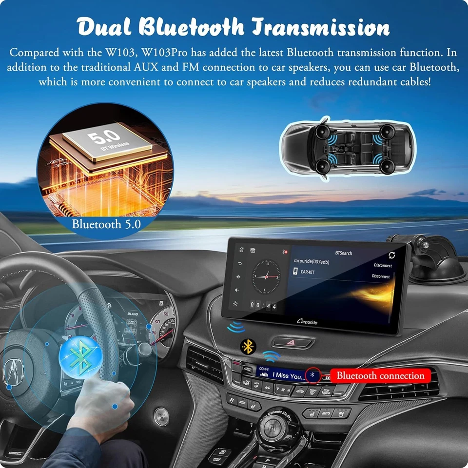 Carpuride W103Pro Wireless Dual Bluetooth Carplay Android Auto Car Stereo Screen - Image 2 of 4