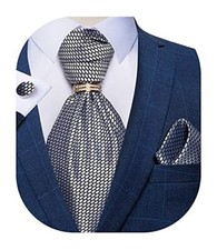 Paisley Cravat for Men, 4 PCS Woven Ascot Tie Pocket Square 06 Silver Dots