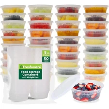 Freshware Food Storage Containers [50 Set] 8 oz Plastic Deli Containers with Lid