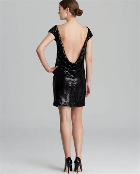 Rachel Zoe Black Sequin Claire Leather Trim Cocktail Party Dress NWT! 8 Rachel Zoe Black Sequin Claire Leather Trim Cocktail Party Dress NWT! 8