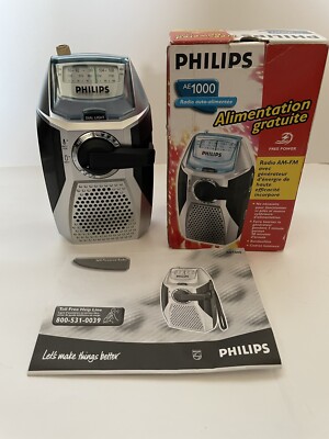 Philips AE1000 Portable Radio AM FM Self Powered Tuner Rechargeable Crank