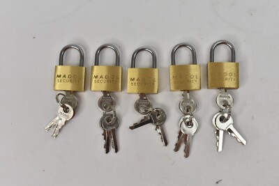 Mini Padlock Madol Brass 20mm Tiny Zipper Box Luggage Lock w/ 3 Keys - Lot of 5