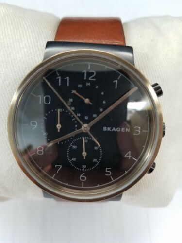 Skagen SKW6400 Ancher Black Dial Brown Leather Strap Chronograph Men's Watch - Picture 1 of 1