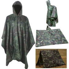 Military Army Style Multi-Use Rip Stop Rain Poncho Waterproof Hooded Rain Cape