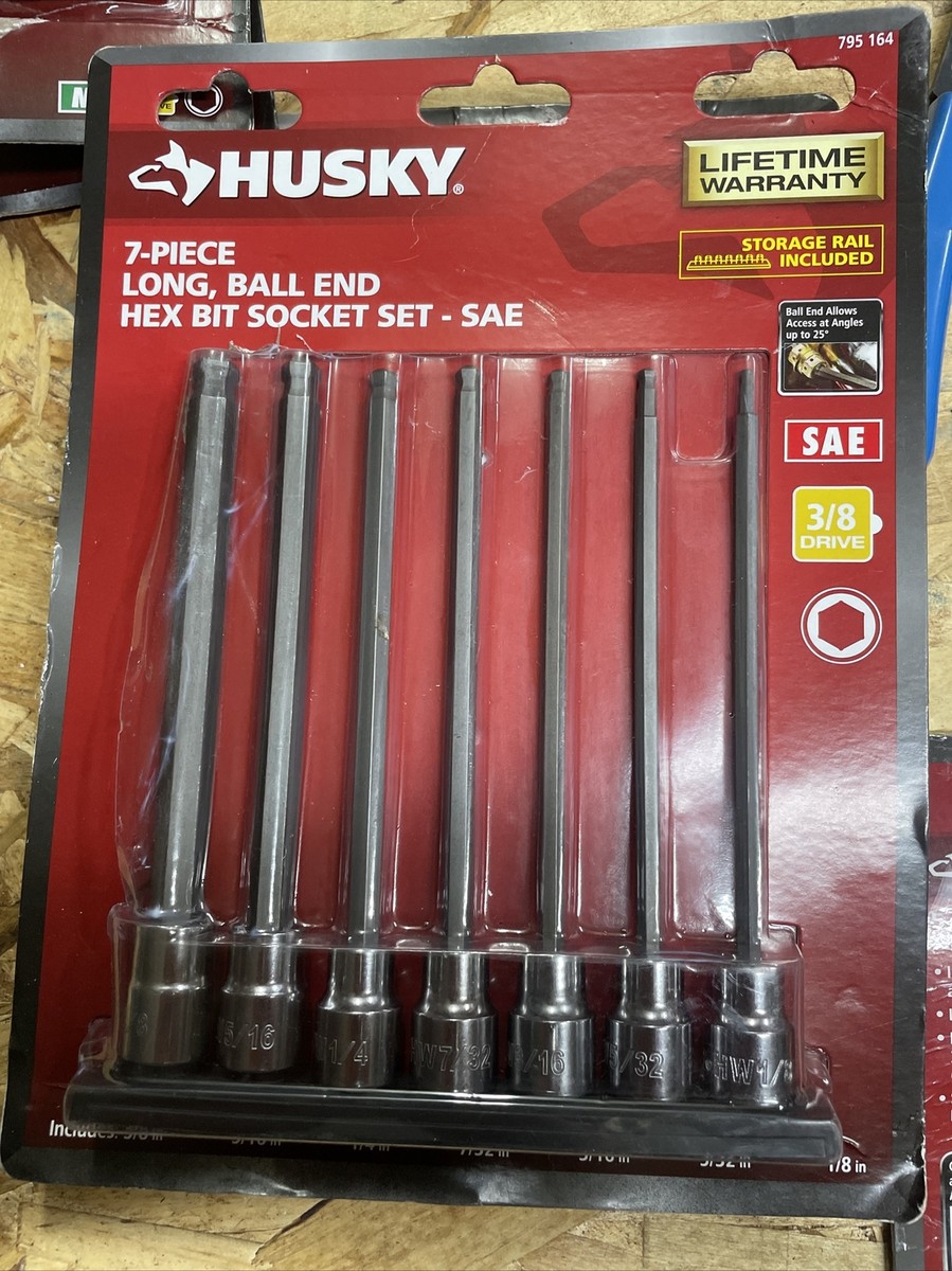 Husky 3/8 Drive SAE Long Ball Hex Bit Socket Set (7-Piece)