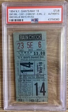 1954 WILLIE MAYS HR #32 TICKET 5/16 GIANTS/BRAVES HANK AARON ROOKIE YEAR DNP PSA
