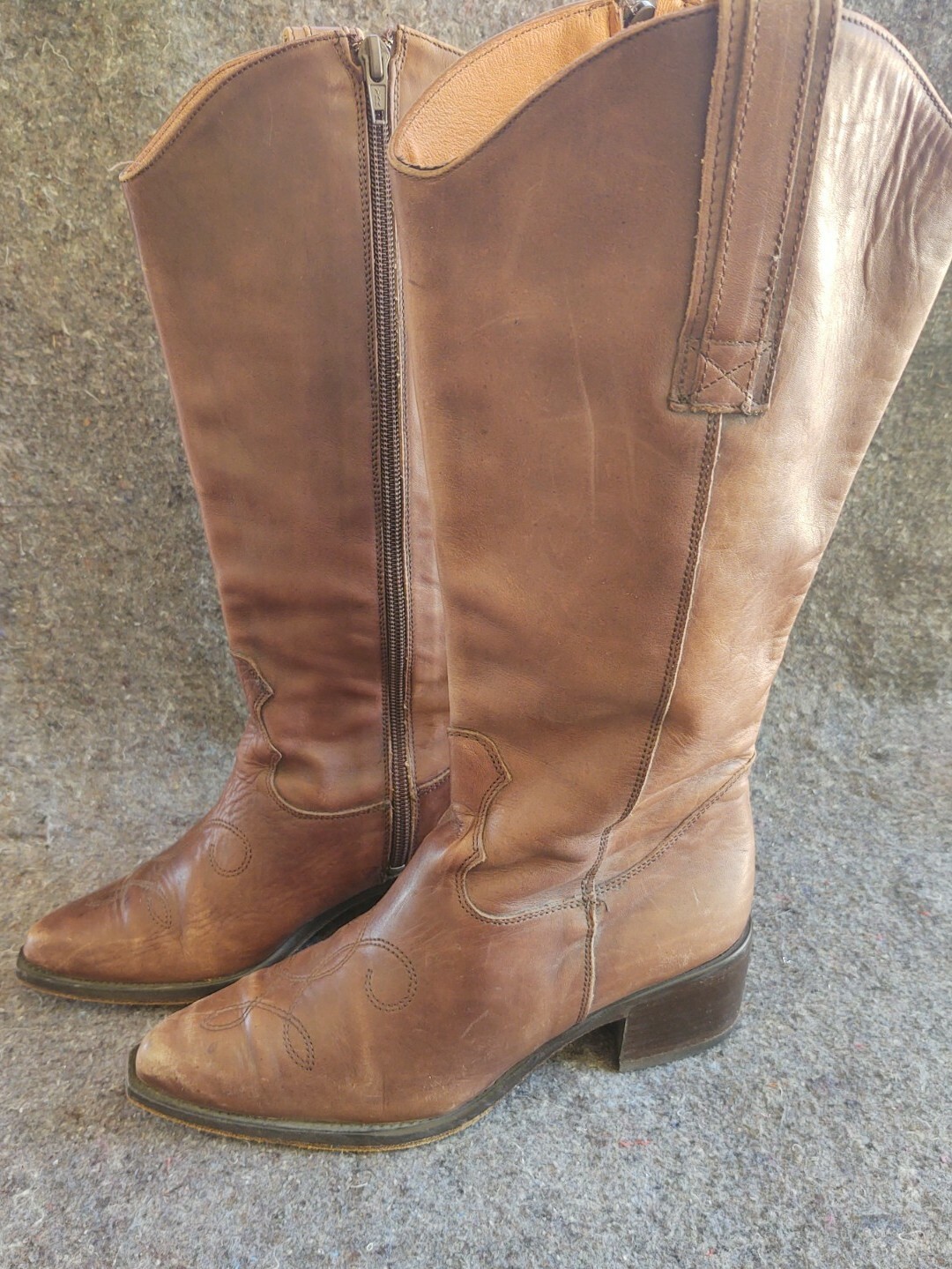 Euroflex distressed Brown Leather square tip side zip cowboy Boots 7.5 Italy