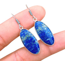 Natural Lapis Lazuli Gemstone 925 Sterling Silver Plated 1Pair Boho Earring VO18