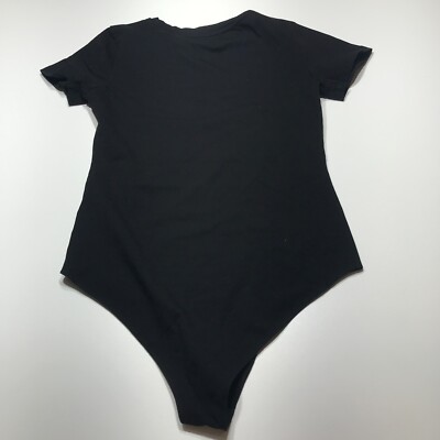 Mango Pop Bodysuit Womens Small Black Cap Sleeve Crew Neck Tailored Poly Blend