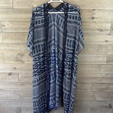 Lane Bryant Womens Kimono Duster Sheer Short Sleeve Side Slits Blue One Size