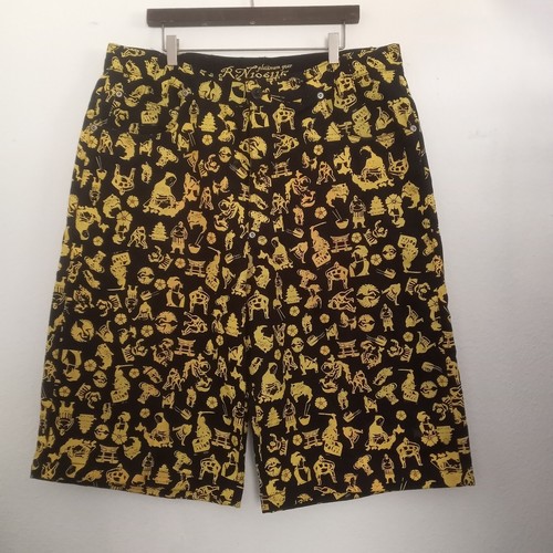 VINTAGE Platinum Gear Y2K BAGGIE SHORTS nero oro metallizzato streetwear TG 40 - Foto 9 di 9