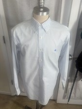 Brooks Brothers 346 Blue  White Striped LARGE Button-Down Logo Dress Shirt 125 
