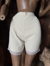 Vintage 60s Beige Shorts Brown Gingham Hem High Waist Elastic Hot Pants