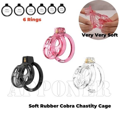 Soft Rubber Chastity Cage with 6 Flat Rings tube Bondage Cages Abstinence Adult