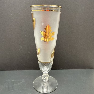 1950's Libby Frosted Gold Leaf / Golden Foliage 12 oz Pilsner Glass Goblet 8.5''