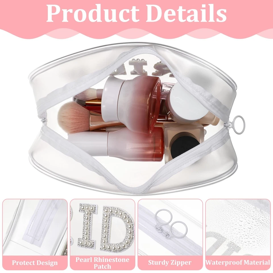 Clear Bride Makeup Bag for Women Bridesmaid Engagement Gift, Pearl Rhinestone... Foto 3 de 4