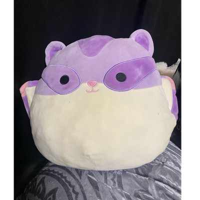 Squishmallows 14in Purple & White Raccoon Plush Doll Pillow, Washable