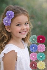 Texas Crafts Girls Flower Hair Clips Fabric Pearl Accent Multicolor