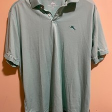 Tommy Bahama Polo Shirt Large Mens L Blue Logo Short Sleeve Supima Blend