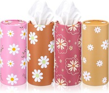 4 Pack Car Tissue Holder with Facial Tissues Travel Tissue Tubes Box Round