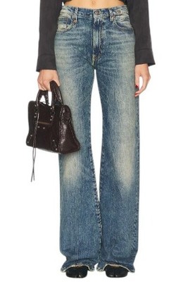 R13 Jane Women Jeans 24 Kelly Stretch Straight Whiskers Faded Blue SS26 *