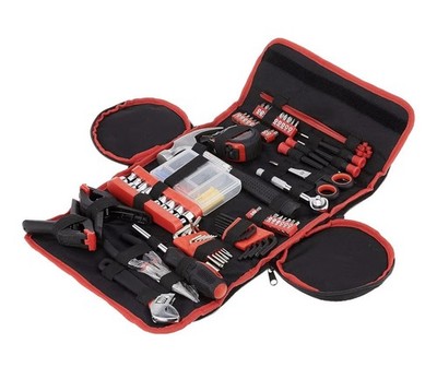 Stalwart 86 Piece Household Hand Tool Set with Roll-Up Bag 75-HT1086 Red Black