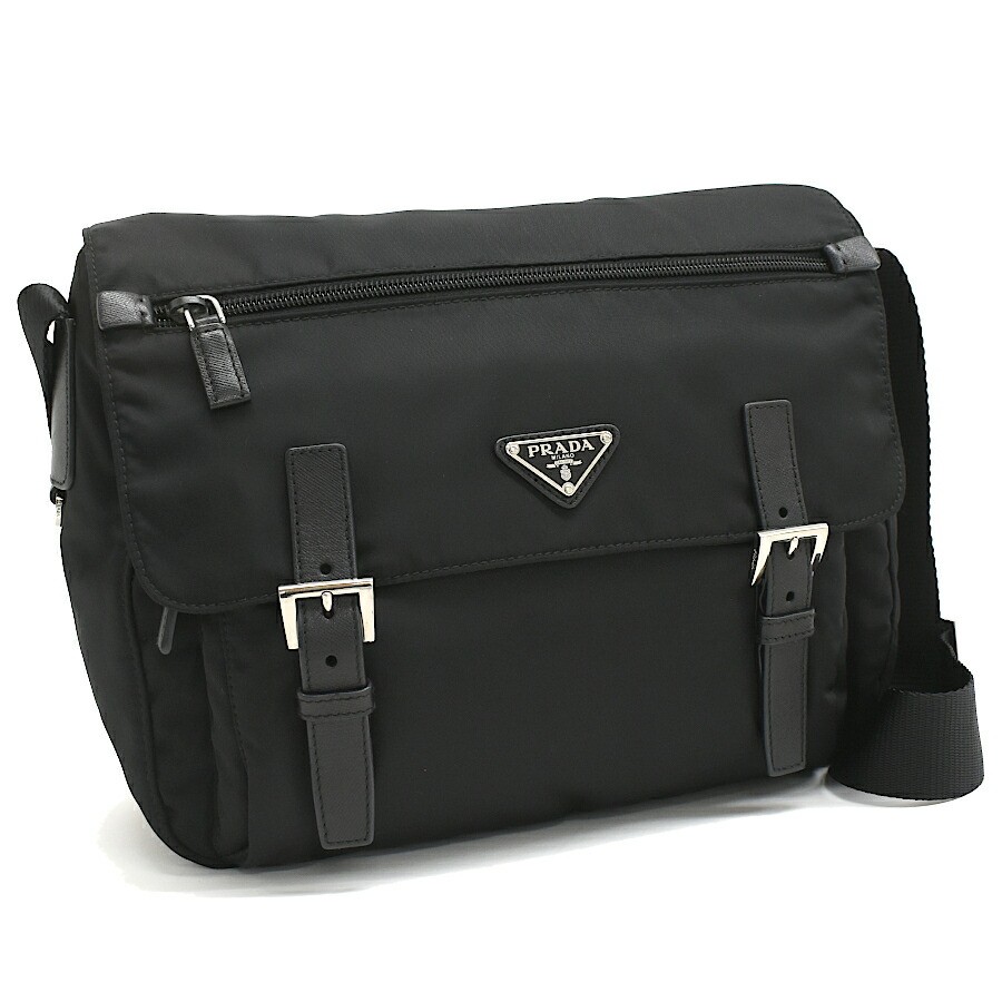 Vintage Prada Nylon Messenger Bag with Triangle Logo in Black