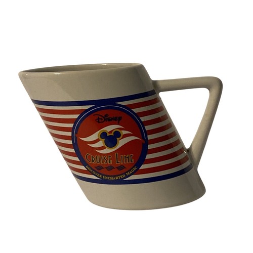 Disney Cruise Line Slanted Smoke Stack Coffee Mug Stripes Inaugural 1998 - Picture 1 of 10