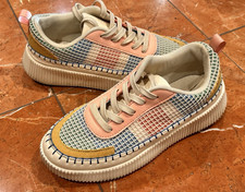 NICOLE MILLER BRITA PATCHWORK PASTEL CROCHET PLATFORM SNEAKERS WOMEN 9 9.5 M EUC