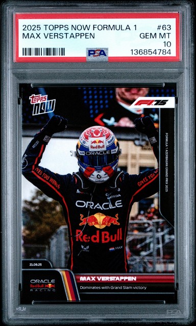 2025 Topps Now Formula 1 #63 Max Verstappen PSA 10 Grand Slam Victory