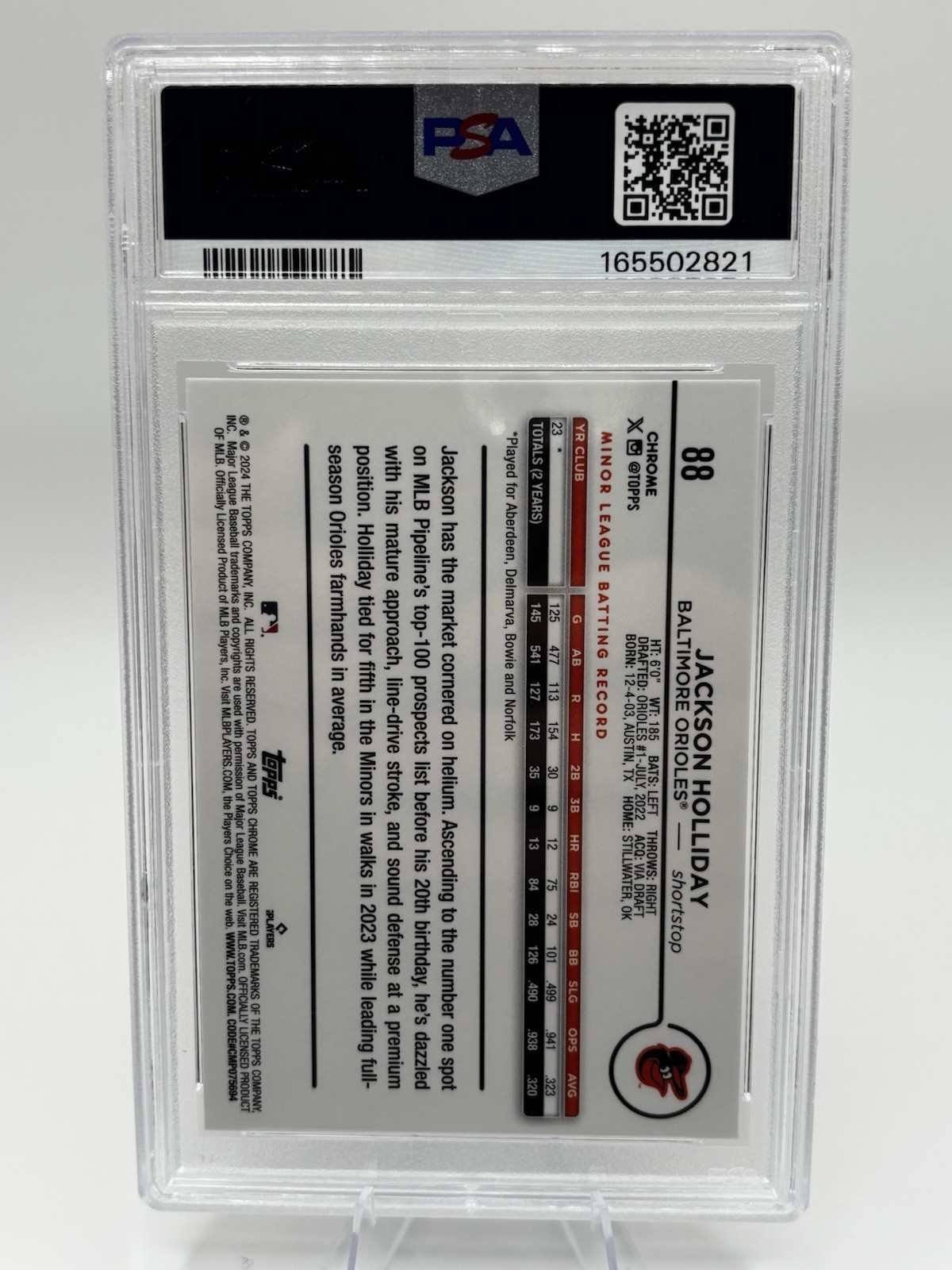 2024 Topps Chrome Jackson Holliday Orange Wave /25 PSA 8 view 2