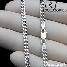 18"20"22  24"SOLID 925 STERLING SILVER 4MM FLAT CUBAN CURB CHAIN NECKLACE ASN16