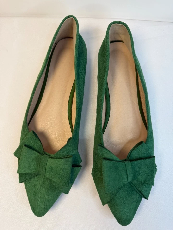 Zapatos planos de ballet para mujer talla 12 verde pajarita imitación gamuza cómodos oficina preppy Foto 3 de 4