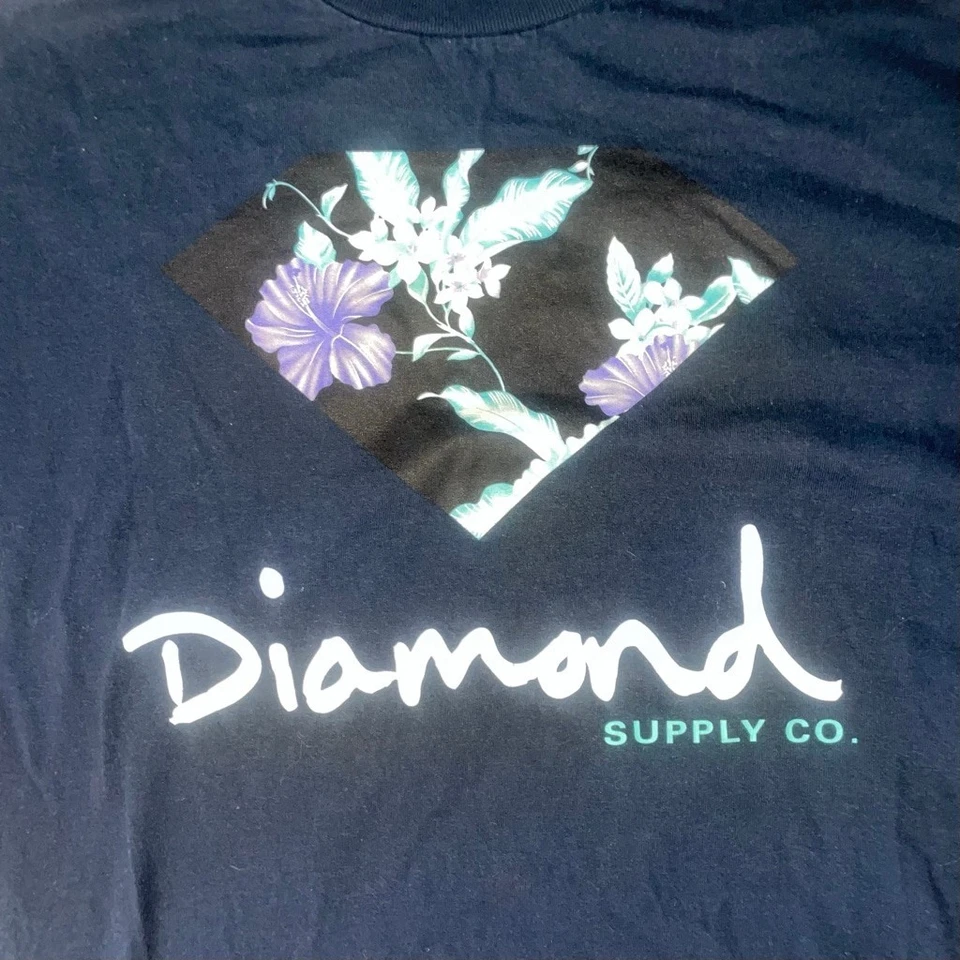 Camiseta manga corta para hombre talla L Diamond Supply Co. Y2K azul marino floral logotipo diamante L Foto 3 de 4