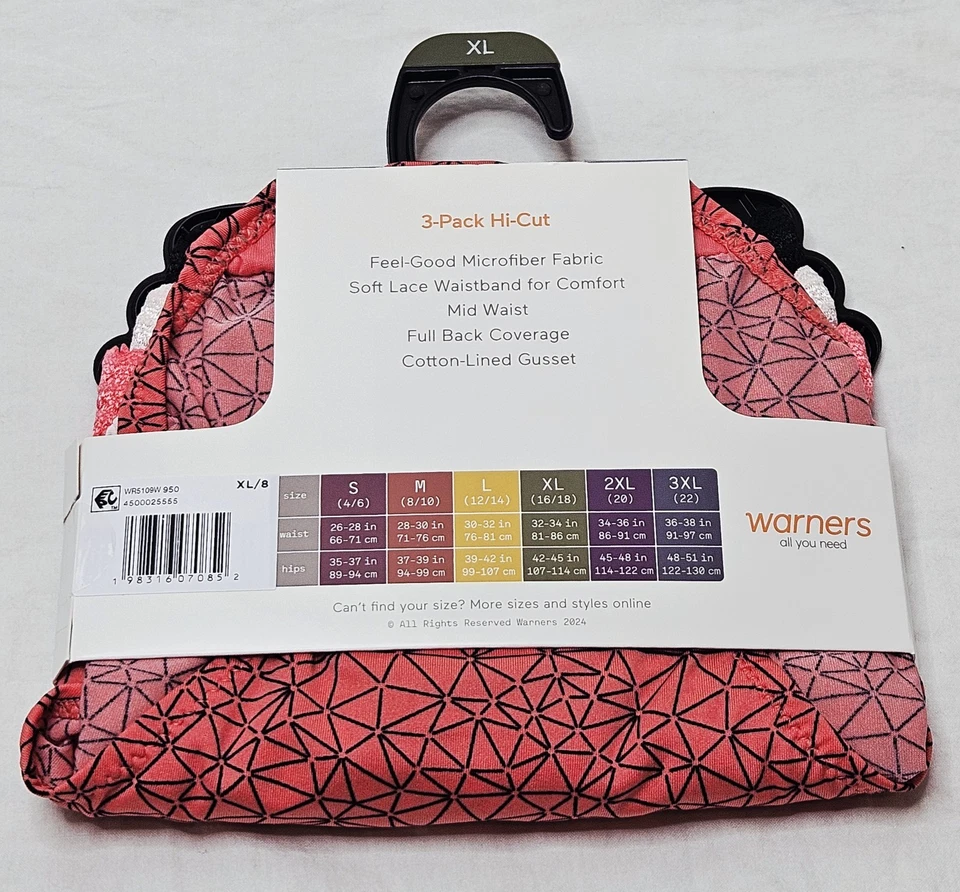 Warners Blissful Benefits Hi-Cut Microfiber w/ Lace 3 Pack Choose M XL XXL XXXL - Image 4 of 4