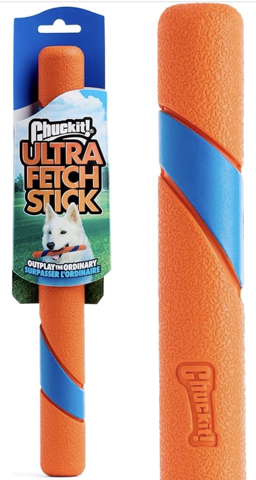 Chuckit! Ultra Fetch Stick Heavy Duty Rubber Fetch Toy Orang