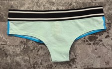 NWT VICTORIA'S SECRET PINK XS AQUA BLUE THICK LOGO BAND RARE CHEEKSTER PANTIES
