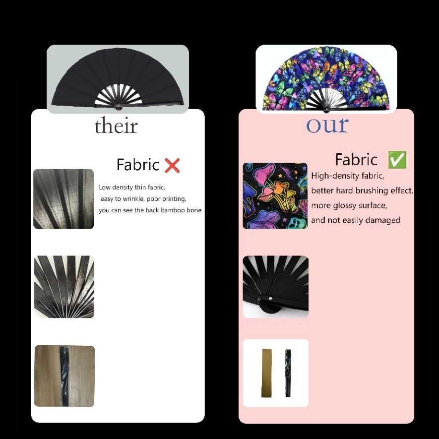 Bamboo Folding Hand Fan for Line Dancers – UV Glow Rave Fan Vibrant Fluorescent - Image 2 of 4