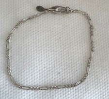Vintage 7" Silver-Plated Figaro Chain Dainty Bracelet Marked RINC SP LIND