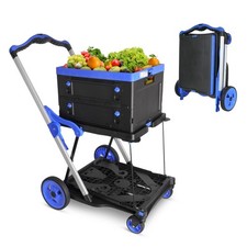 Multi-Use 2-Tier Collapsible Cart With Storage Crate - Foldable Shopping Trolley