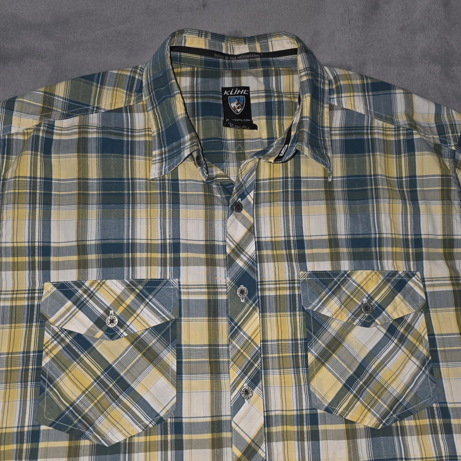 Kuhl Button Up Suncel Short Sleeve Plaid Mens Hiking Shirt Size X-Large XL