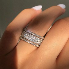 Round Simulated Diamond Women's Stunning Wedding Band Ring 14K White Gold Plated