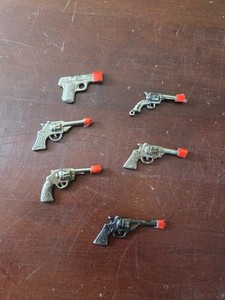 Lot of 6 Antique Mini Metal Toy Pistol Charms in Excellent Condition - NR