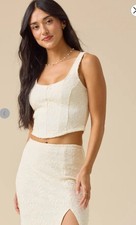 Altar  d State White Embroidered Lace Corset Top - Adeline Floral Bustier
