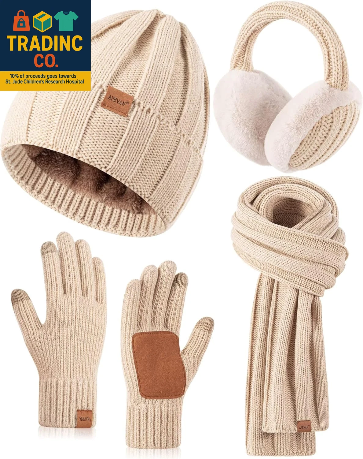Fleece-Lined Women's Winter Hat, Scarf, Gloves & Earmuffs Gift Set