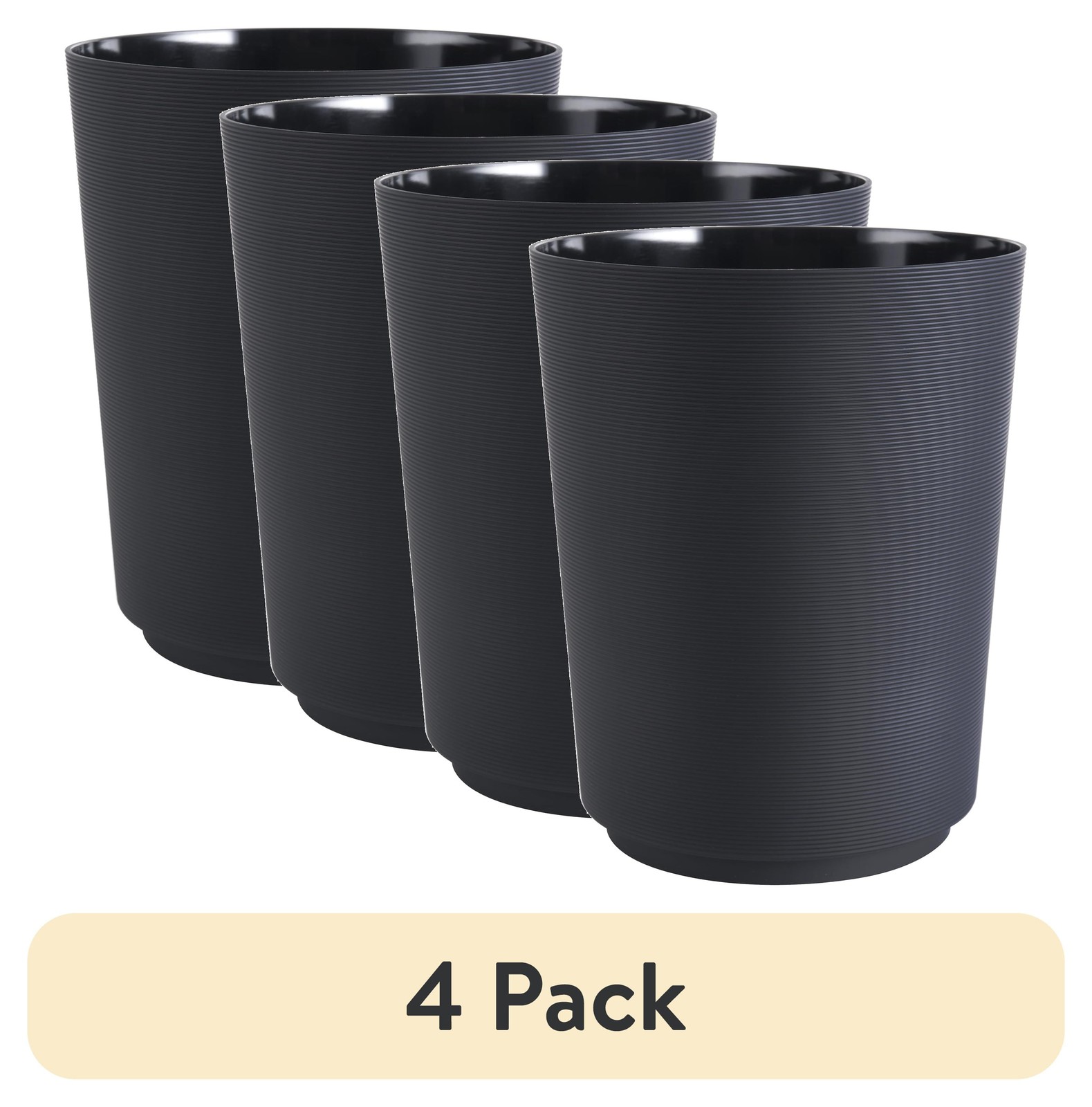 Mainstays 4-Pack Soft Touch Ribbed 1.98 Gallon Wastebaskets, Black