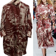 Celine Phoebe Philo 2018 Runway Factory Print Silk Mid Length Dress