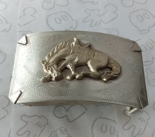 Bronco Horse Stallion Rectangular Silver Tone Belt Buckle Vintage
